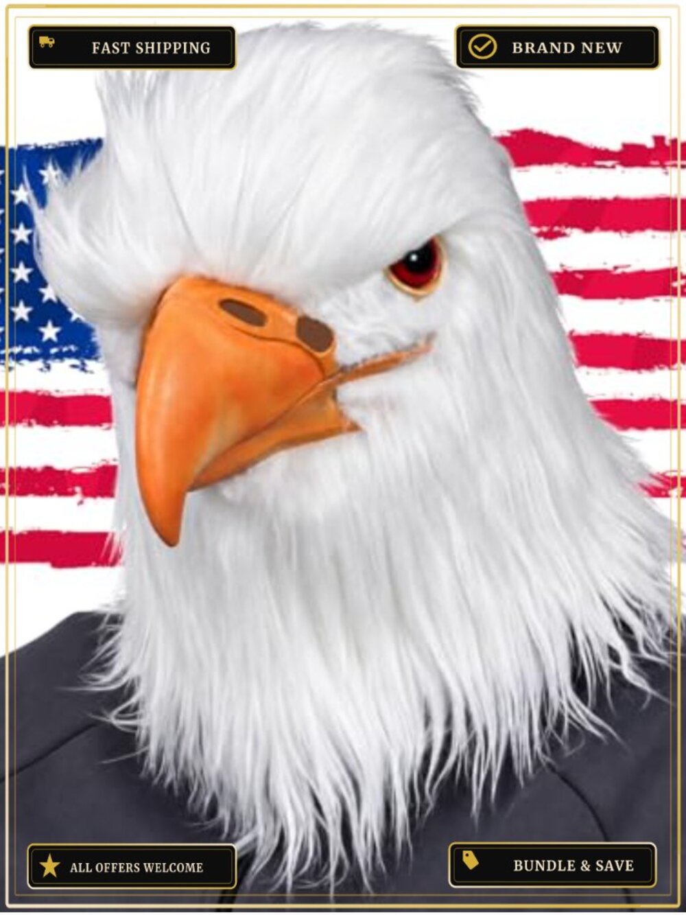 Eagle Head Mask Latex Hairy Animal Bird Costume Adult Halloween